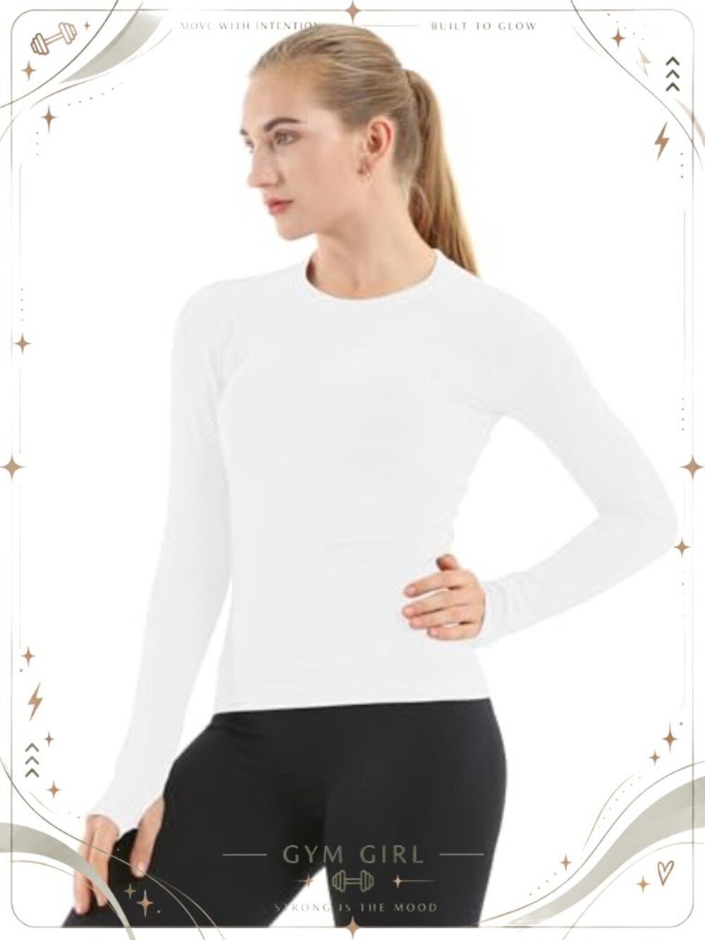 Seamless Long Sleeve Workout Shirt Thumb Holes Yoga Running Top Slim Fit